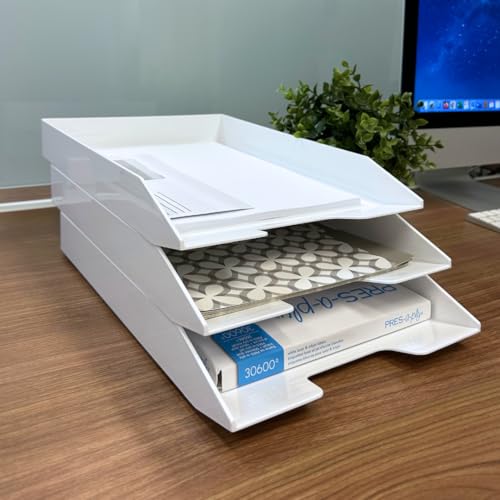 Corbeille à courrier à chargement frontal empilable 3 niveaux plastique blanc
