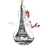 Adornos de madera para colgar en el árbol de Navidad con forma de muñeco de nieve, 6 piezas (pintura al óleo de París Francia Torre Eiffel)