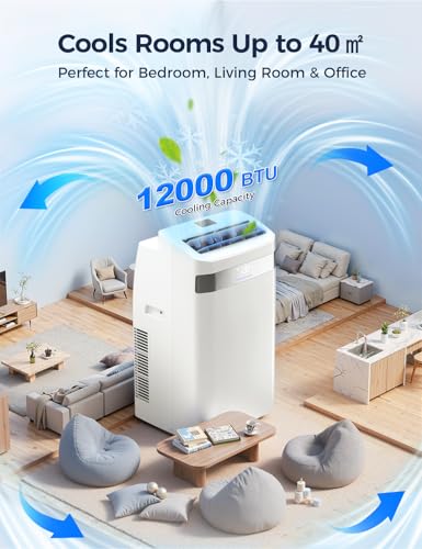 JUMMICO 12000 BTU tragbare Klimaanlage- Leiser 4- in- 1- Gerät mit Kühlen, Lüften, Entfeuchten & Schlafmodus | Fensterkit inklusive | LED- Display & Fernbedienung | Für Räume bis 40 m²-7