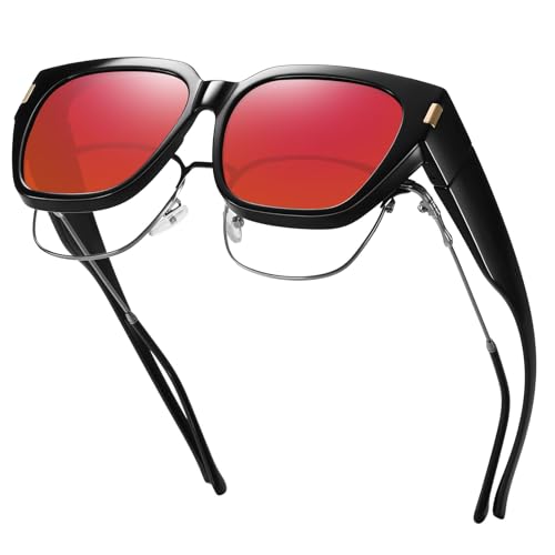 Image of HAOLOTA Polarized Fit Over Glasses Sunglasses for Women Men Trendy Square Wrap Around Shades UV Protection