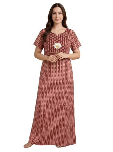Image of Bahumaan Pure Cotton Nighty for Woman | Floral Gown for Women Nightwear with Pocket | Cotton Nighty for Women Stylish | Perfect for Daily Comfort | Maxi Women