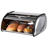 UTHCLO Edelstahl Brotkasten mit Fensterdeckel Multifunktionale Brotdose für Küche und Kaffeehaus Geschmacksbewahrend und Verformungsresistent mit Breiter Basis