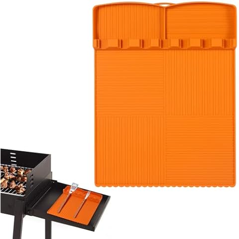 Silicone Griddle Tools Mat, Griddle Side Shelf Mat for Blackstone, Griddle Accessories with Drip Pad, Large Grill Utensils Holder, Thickened Silicone Spatula Mat for Kitchen, Countertop Cover