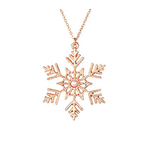 Preisvergleich Produktbild Gudeke Damen Weihnachtsschmuck Zubehör Perle Roségold Durchbrochene Schneekristall Anhänger Halskette