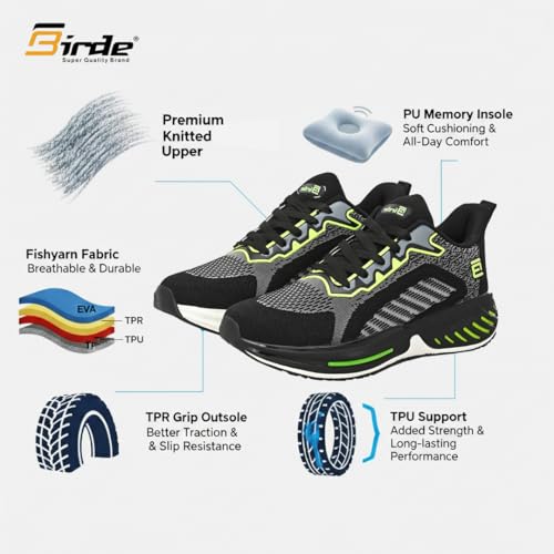 Image of Birde Men's Sports Shoes for Gym, Walking, & Running Lightweight Comfortable Sports Shoes | Colour - Grey EVA-TPR-TPU Jaquard Knit Sports Shoes