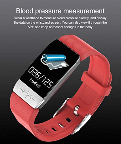 YZJ Fitness Tracker,Body Temperature Watch with Heart Rate Blood Oxygen Blood Pressure Monitor,Pedometer Smart Watch with Sleep Monitor, Step Counter for Kids Women Men (f-Red+Black)