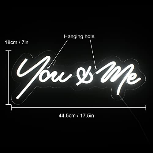 You and Me Neon Sign White Led Neon Light Wall Light Signs Letter Neon Signs for Bedroom Acrylic Neon Night Light for Wedding Engagement Party Couples Birthday Favors