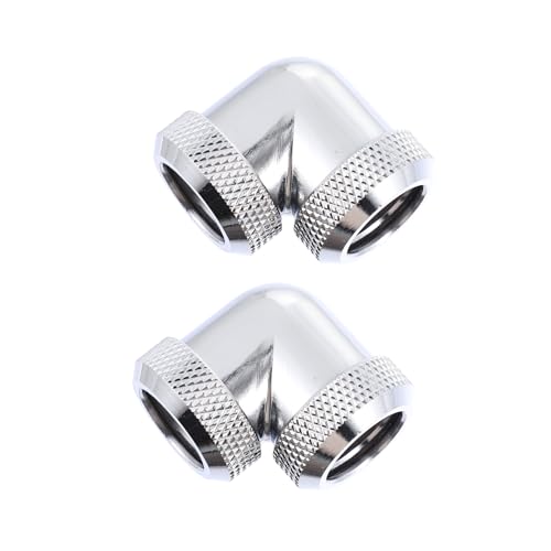 Accesorio refrigeración líquida 14mm en latón plateado resistente con doble ángulo de 90°