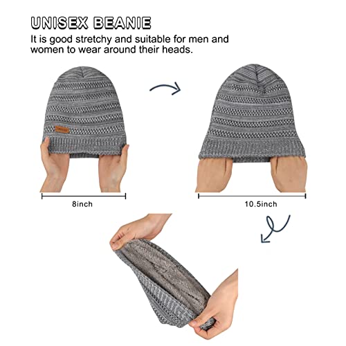 OMECHY Beanie for Men Women Thick Warm Fluffy Lined Knit Winter Hat Slouch Chunky Stretch Plain Cuff Toboggan Cap Black