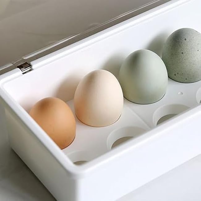 Egg Organizer for Refrigerator | 12-Grid Egg Holder Countertop Storage Container | Storage Organizer Dispenser with Lid for Home Cabinet Kitchen Countertop Apartment Pantry Restaurant