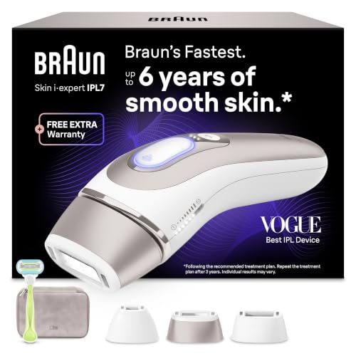 Braun Epilateur Lumiere Pulsee Intelligent Skin i·expert PL7253, Epilation À Domicile, Alternative Au Laser, Avec Appli, Rasoir Gillette Venus, 3 Têtes Intelligentes Pour Epiler Jambes, Visage, Plus
