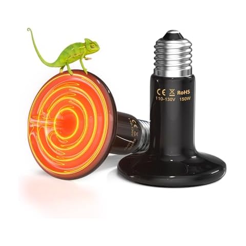TobeBright Ceramic Heat Emitter for Reptiles 150W Terrarium Reptile Heat Lamp Bulb,No Light,No Harm,E26 Ceramic Heat Bulb,Ceramic Heat Lamp for Tortoise,Puppy,Bearded Dragon,Turtle,Lizard-2Pack Cover