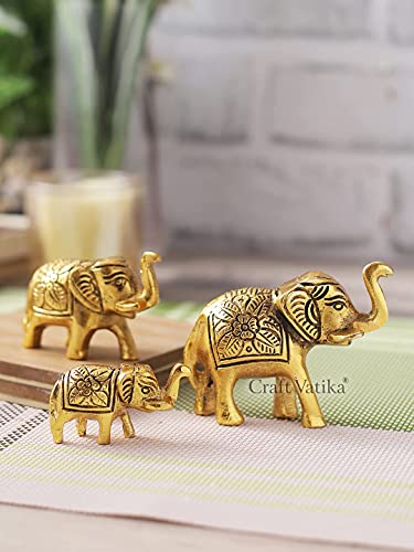 Image of CraftVatika Metal Trunk Up Elephant Family Statue Showpiece Figurine Fengshui Vastu Lucky Decorative Items for Home Decor Living Room Office Desk Desktop Decoration and Gifting (Set of 3) (Pack of 10)