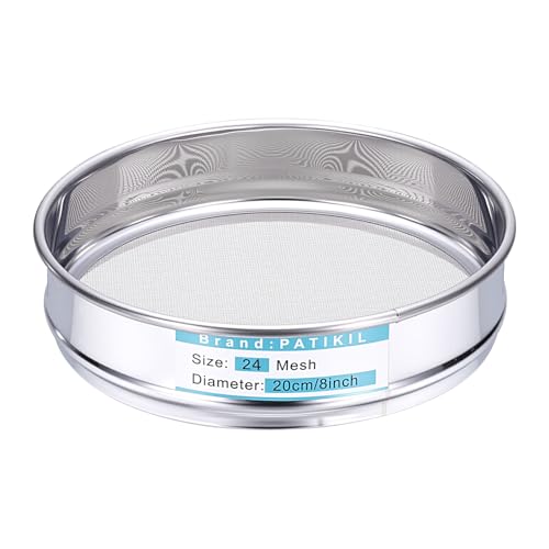 PATIKIL 24 Mesh(0.8mm) Lab Sieve, 7.9"(20cm) Diameter Sifting Screen 304 Stainless Steel Wire Cloth Fine Mesh Sieve for Industrial Laboratory Home Soil Sifter Dry Sift Screens Hash