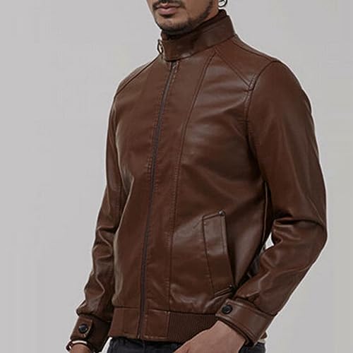 Chaqueta de cuero para hombre estilo motociclista miniatura 5