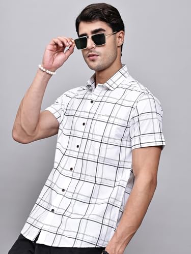 Image of Majestic Man Slim Fit Pure Cotton Half Sleeve Checked Casual Shirt