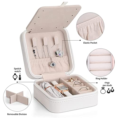 Vlando Small Travel Jewelry Box Organizer - Mirrored Carry-On Jewelries Necklaces Rings Earrings Necklace Storage Case, White… #TOP5