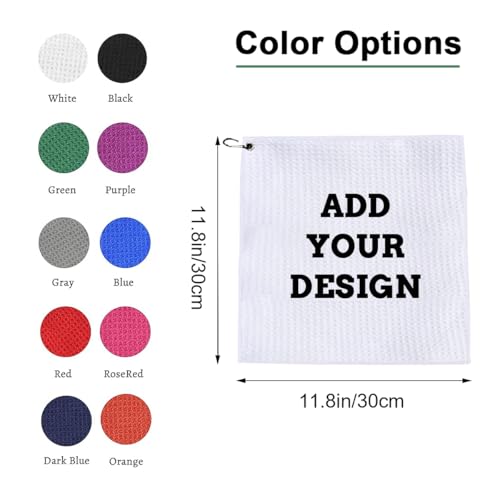 Yakify Personalized Golf Towels Bulk with Photo Logo Text Custom Microfiber Golf Towel with Clip for Men and Women, Golf Accessories, Golf Bag, Gym Towel Durable and Machine Washable (11.8
