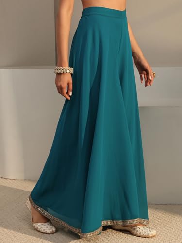 Image of Libas Art Embroidered Georgette Anarkali Kurta With Palazzos and Dupatta | ethnic wear | bridal suit | occasion wear