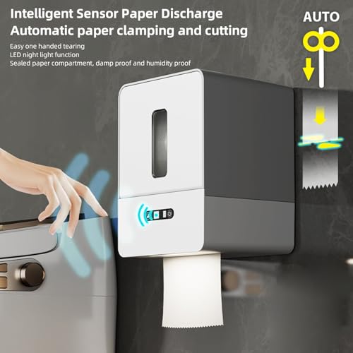 Automatischer Papierhandtuchspender, Berührungslos, Intelligenter Rollenpapierhalter Zur Wandmontage, Elektrischer Rollenpapierhandtuchspender mit Nachtlicht für Küche, (Gray)