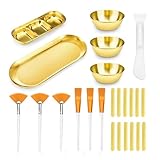 24-teiliges Gesichtsschalen und Pinsel-Set für Kosmetikerbedarf, flache und Fächerbürste für das Gesicht mit Rührschüsseln, Serviertablett, Spatel & komprimiertem Schwamm