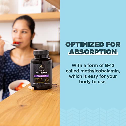 Ancient Nutrition Vitamin B12 Supplement, Supports Energy Metabolism And Nervous System Health, Adaptogenic Herbs, Enzyme Activated, Paleo & Keto Friendly, 30 Capsules #TOP3