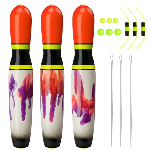 QualyQualy Catfish Fishing Bobbers, Weighted Catfish Pole Floats/LED Fsihing Bobber, 3PCS High Visibility Wood Pole Fishing Float
