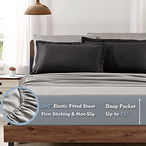 Queen Comforter Set 7 Pieces Bed In A Bag, Full/Queen Reversible Bed Set With Comforter, Flat Sheet, Fitted Sheet, Pillowcases & Shams, Black And Grey Bedding Sets For Queen Size Bed #TOP3