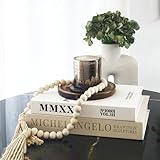 Chicooan 4-in-1 Decorative Books Set, Coffee Table Books Decor, 2 Linen Fake Book Boxes with Wood Tray, Bead Garland for Decoration, Bookshelf Boho Neutral Aesthetic Decor