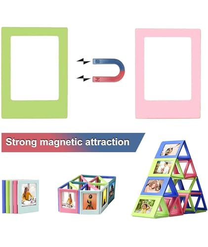 Image of 3PCS Fridge Magnet Photo Frame, Mini Photo Frame Set, Fridge Magnet for Home Decoration, Small Magnetic Photo Frame in Pink Green Blue (9x6.5 cm)