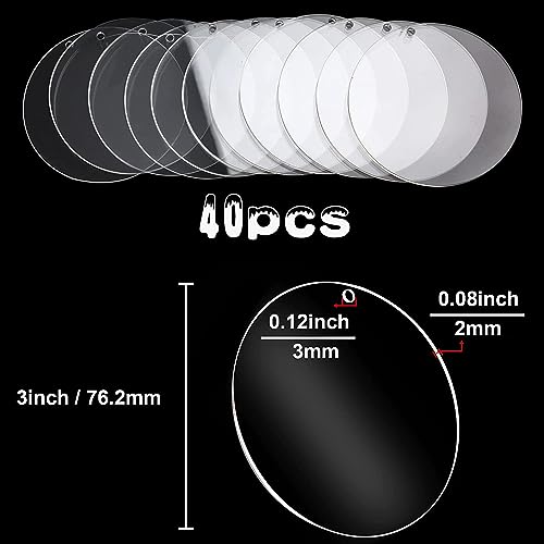 SANNIX 40PCS 3 Inch Acrylic Blanks with 50pcs Colorful Ribbons,Acrylic Clear Circle Disc Round Acrylic Ornament Blanks for Craft Hanging Christmas Decor