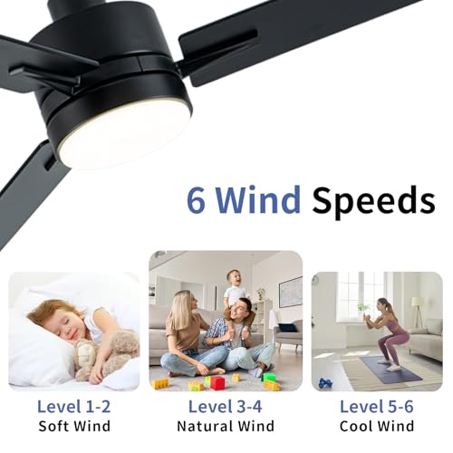 Image of LANMEL 42 Inch Metal Ceiling Fan with Light, Modern Flush Mount Low Profile with Remote Control, Reversible, 3cct Dimmable, Quiet, Black LED for Bedroom, Living Room, Indoor /Outdoor Patio Use