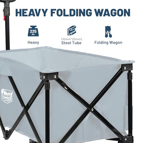 Image of Timber Ridge Outdoor Collapsible Wagon with Brakes Utility Folding Cart Heavy Duty All Terrain Wheels for Shopping Camping Garden with Side Bag and Cup Holders, Blue