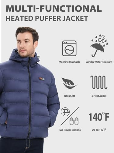 PTAHDUS Men’s Heated Jacket with Battery Pack 7.4V, with Hand Warmer Pocket Lightweight Heated Puffer Jacket Men3