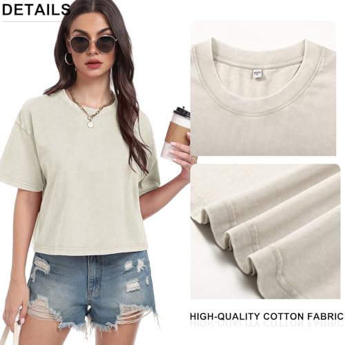 Womens Crop Tops Acid Wash Short Sleeve T-Shirts Casual Round Neck Basic Tees Baggy Summer Shirts2