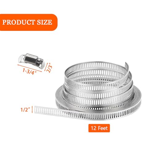 Dianrui K-M1-058-15 Diy Hose Clamps 12Ft 304 Stainless Steel Metal Strap + 8Pcs Stronger Fasteners Assortment Kit Large Adjustable Pipe Clamps Band Clamp thumb #1