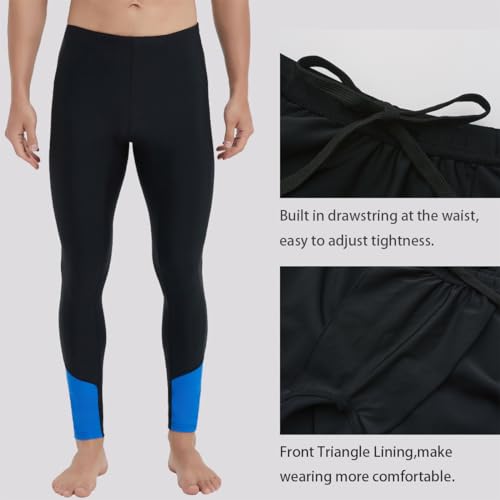 Ubestyle UPF 50+ Men's Active Surfing Water Leggings Swim Pants Swim Tights Beach Pants Sun Protective (UBT3006BLACKBLUEL)