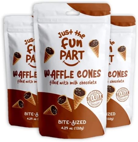 Just The Fun Part, Bite-Size Crispy Mini Waffle Cones, Filled With Premium Belgian Milk Chocolate, Great For Snacks, Desserts, Grab & Go - Kosher, Milk Chocolate, 4.23 Ounce (Pack of 3)