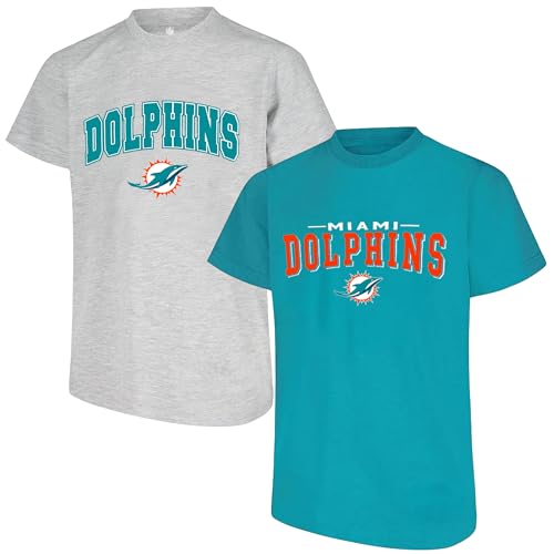 NFL Officially Licensed Kids Youth Boys 4-18 Primary Logo Team Color Wordmark Kickoff 2 Pack T-Shirt Combo Set - Miami Dolphins - Large