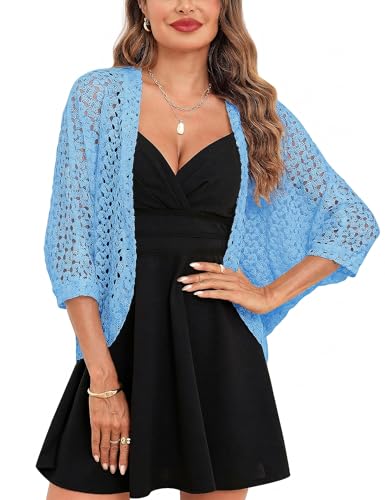 Gyabnw Damen Strickacke Elegante Bolero Spitzenjacke Festlich Cardigan Kurzer Blazer Festlich Bolero mit 3/4 Arm für Abendkleider Cocktailkleid