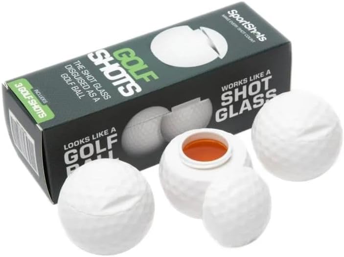 SportShots Golf Ball Shot Glasses, Novelty Drinking Flasks, Set of 3