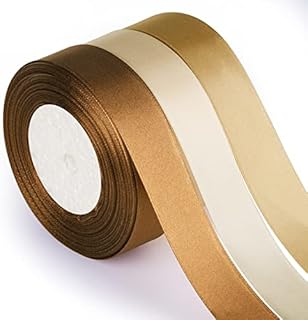 ASTARON Brązowa złota satynowa wstążka do bukietu ślubnego DIY rękodzieła 3 cm, jednokolorowa wstążka z tkaniny do pakowania prezentów, kokardy do włosów, jedwabna wstążka do na baby
