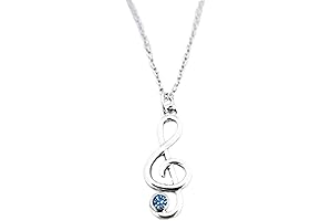 Personalized Treble Clef Birthstone Charm Necklace - Music Note Pendant