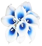ALIERSA 10 Heads Mini Calla Lily Bridal Wedding Bouquet Real Touch Flower Bouquets (Blue White)