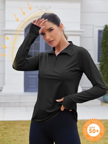 We1Fit Women's UPF 50+ Sun Shirts Long Sleeve Quarter Zip Pullover Lightweight Hiking Running Workout Tops4