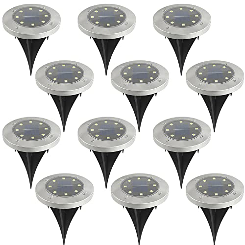 Yotsuba 12PCS Solar Powered 12 LED Inground Recessed Light Garden Outdoor Deck Path Way Outdoor Solar Garden Lights Pathway Lights Outdoor Solar Ground Lights