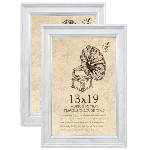 TKYGU 13x19 Picture Frame with Real Glass set of 2-Vintage Frames - Antique Style Frames for Wall - Ornate Frame for Rustic White Office or Home Decor Display Family Friends Wedding Gift