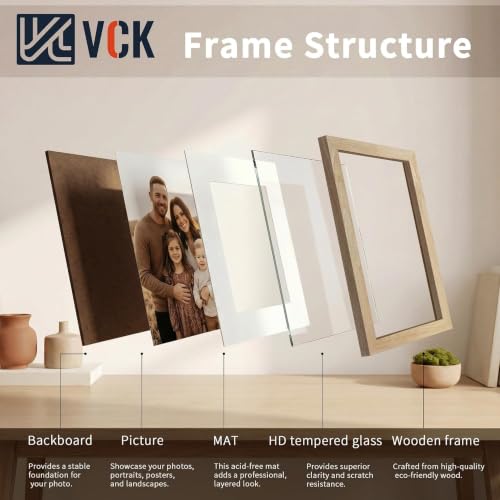 Image of VCK 16x20 Picture Frame 5 Pack, Natural Exclusive Wood, HD Glass, for Print