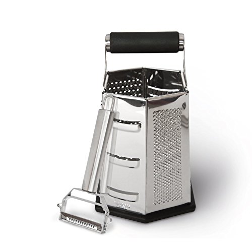 Stainless Steel 6-sided Box Cheese Grater and Julienne Peeler [Bundle]