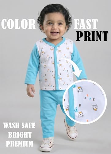 Image of Pure Cotton Full Sleeve Front Open T-shirt and Full Pant Combo Set for Infants